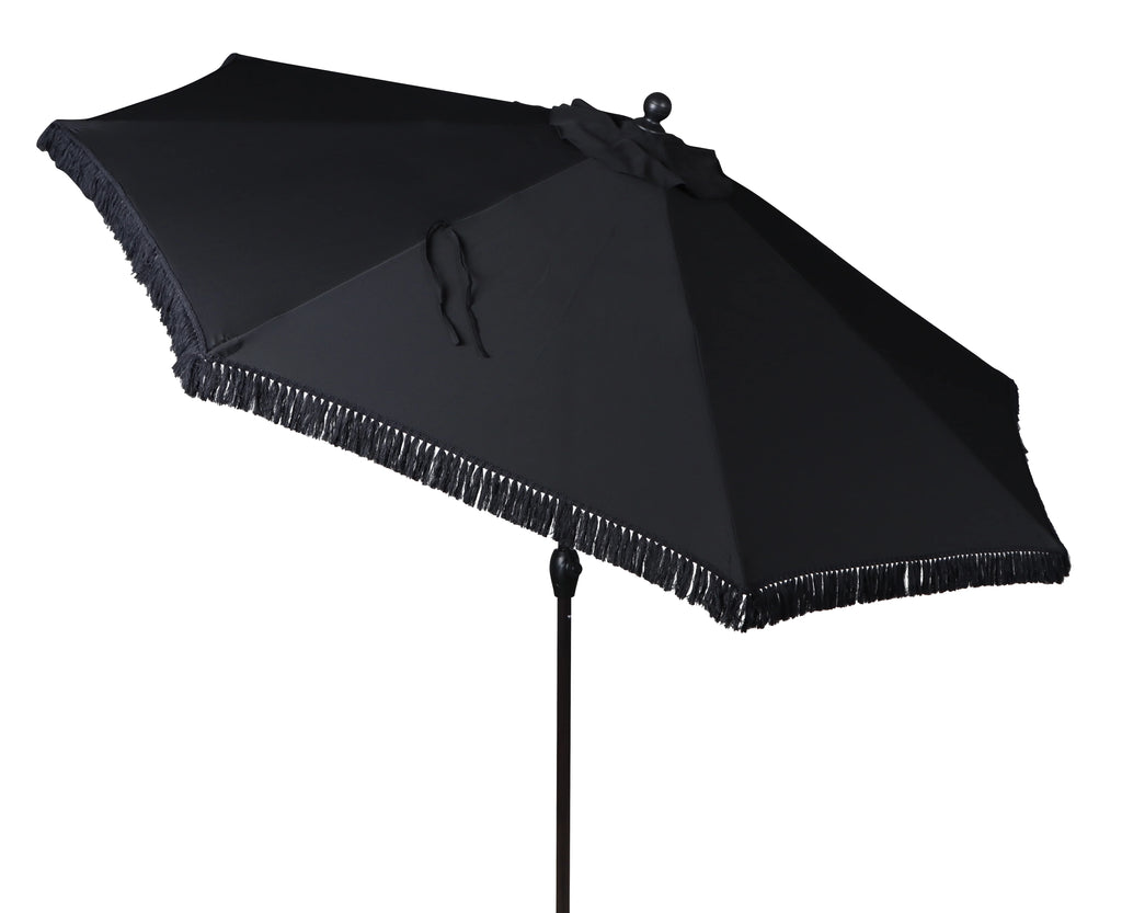 9' Cream Fringe Round Crank Patio Umbrella L5865