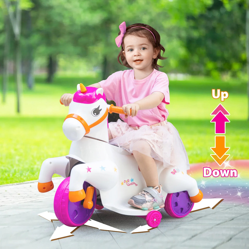 6V Unicorn Rocking Horse Toy Car with Music, Training Wheels J286