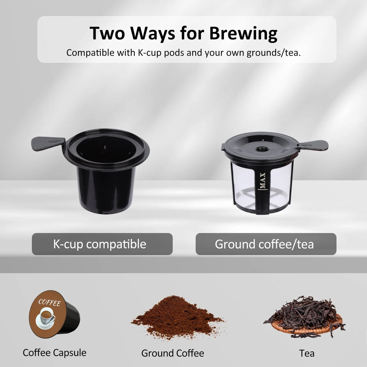 Slim Single Serve Coffee Maker 2 in 1, 14 Oz, Black L484