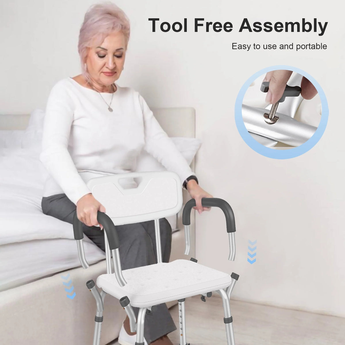 Adjustable Shower Chair with Back and Padded Handles, 350 lb Capacity X1250
