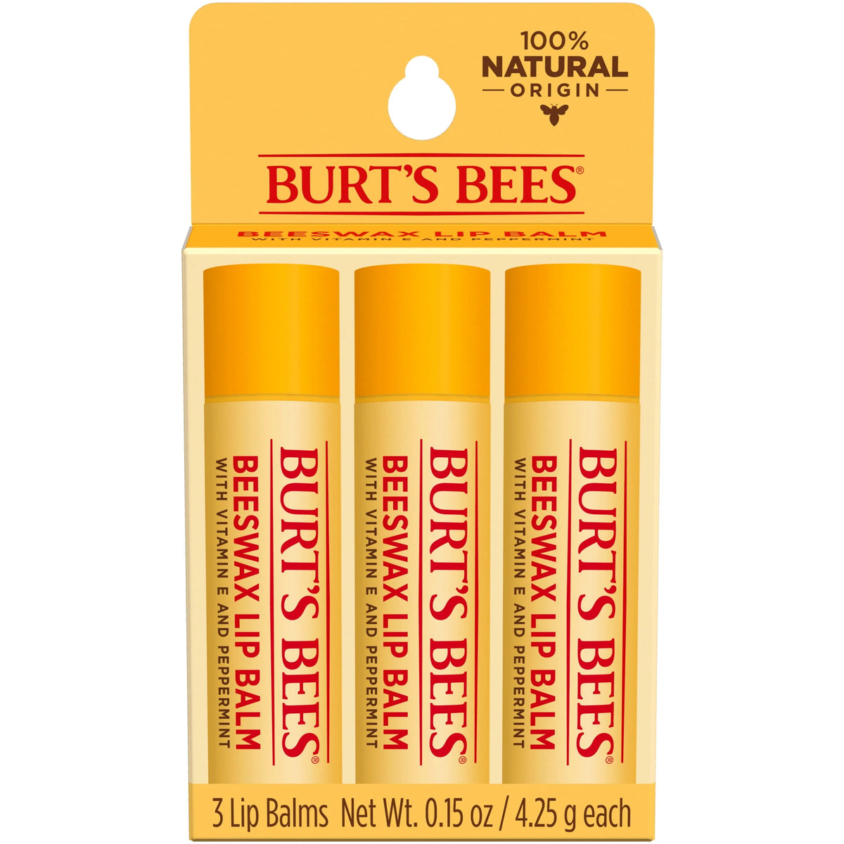 Moisturizing Lip Balm with Beeswax, Vitamin E & Peppermint Oil, 3 Count V27064