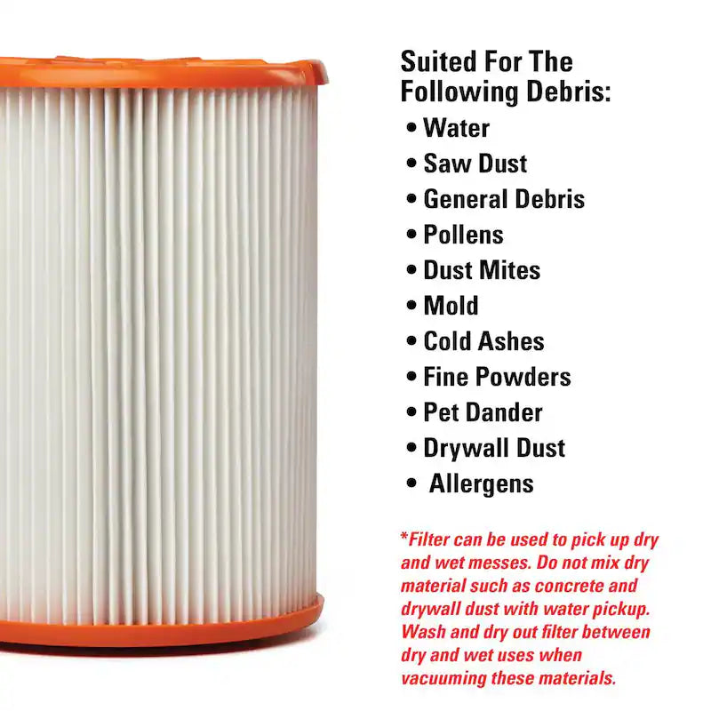 HEPA Wet/Dry Vac Replacement Cartridge Filter 2-Pack L17047