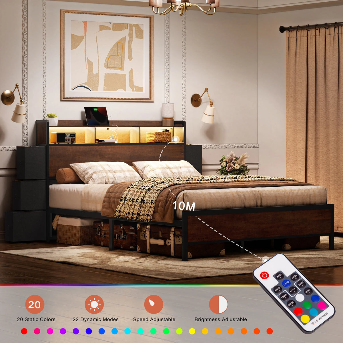 Queen Bed Frame with 6 Drawers Storage Headboard and USB Ports K8612