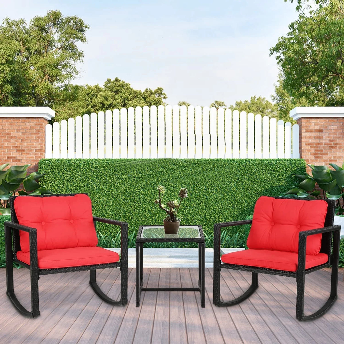 3 Pieces Wicker Outdoor Set with Tempered Glass Coffee Table V214636