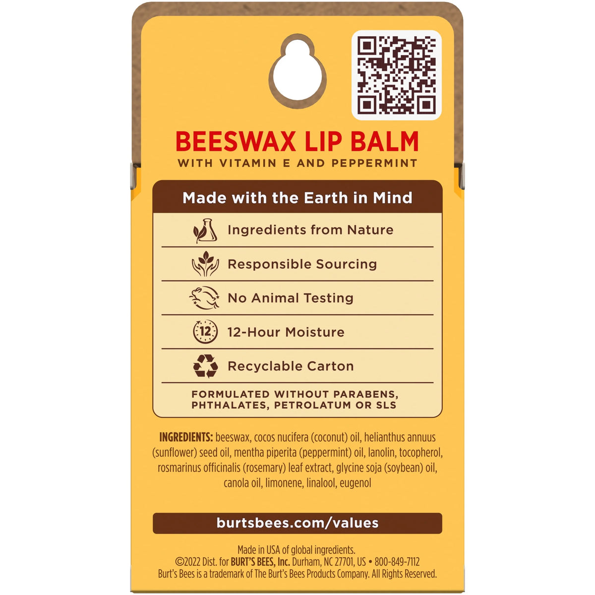 Moisturizing Lip Balm with Beeswax, Vitamin E & Peppermint Oil, 3 Count V27064