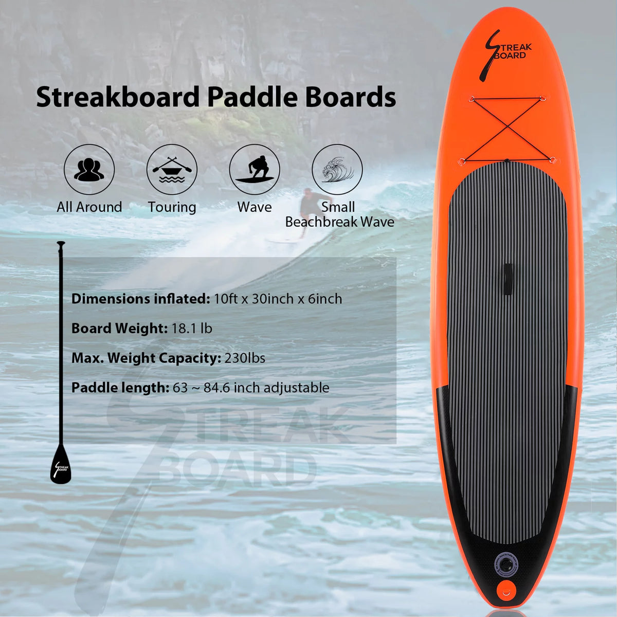 10' Inflatable Stand up Paddle Board with Paddle & Hand Pump S94010