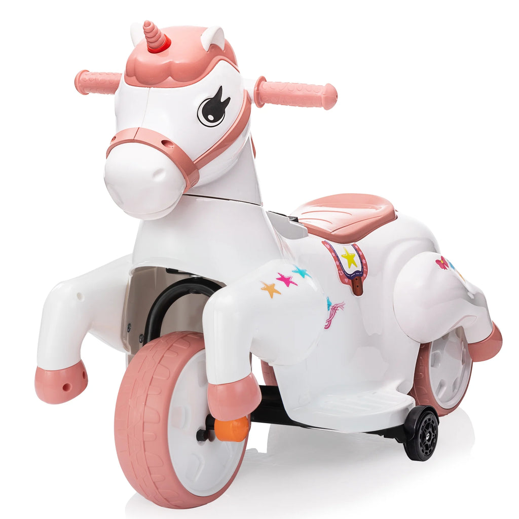 6V Unicorn Rocking Horse Toy Car with Music, Training Wheels J286
