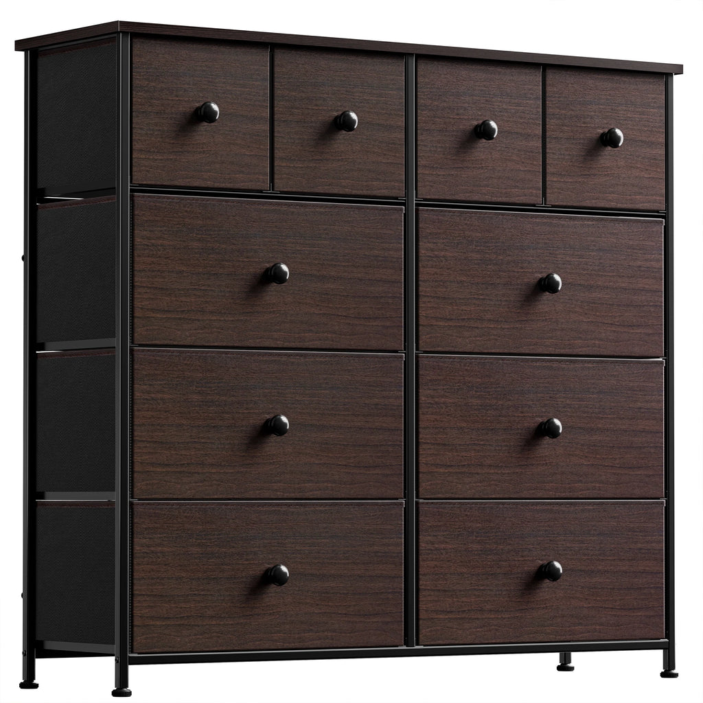 Dark Brown 10 Drawer Fabric Dresser V9065
