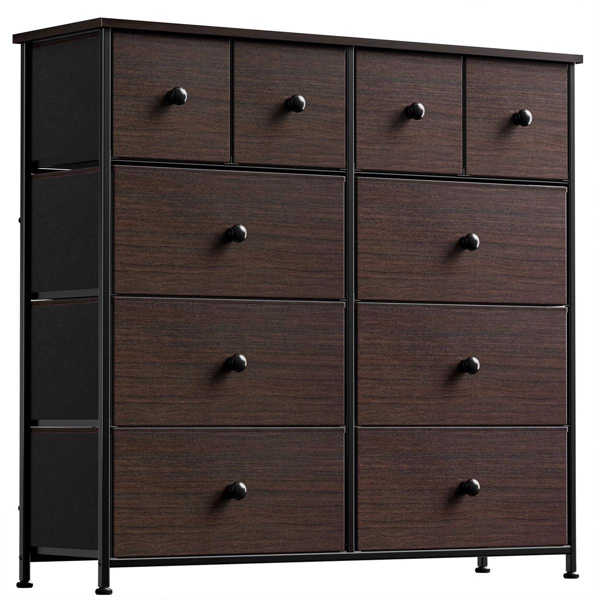 Dark Brown 10 Drawer Fabric Dresser V9065