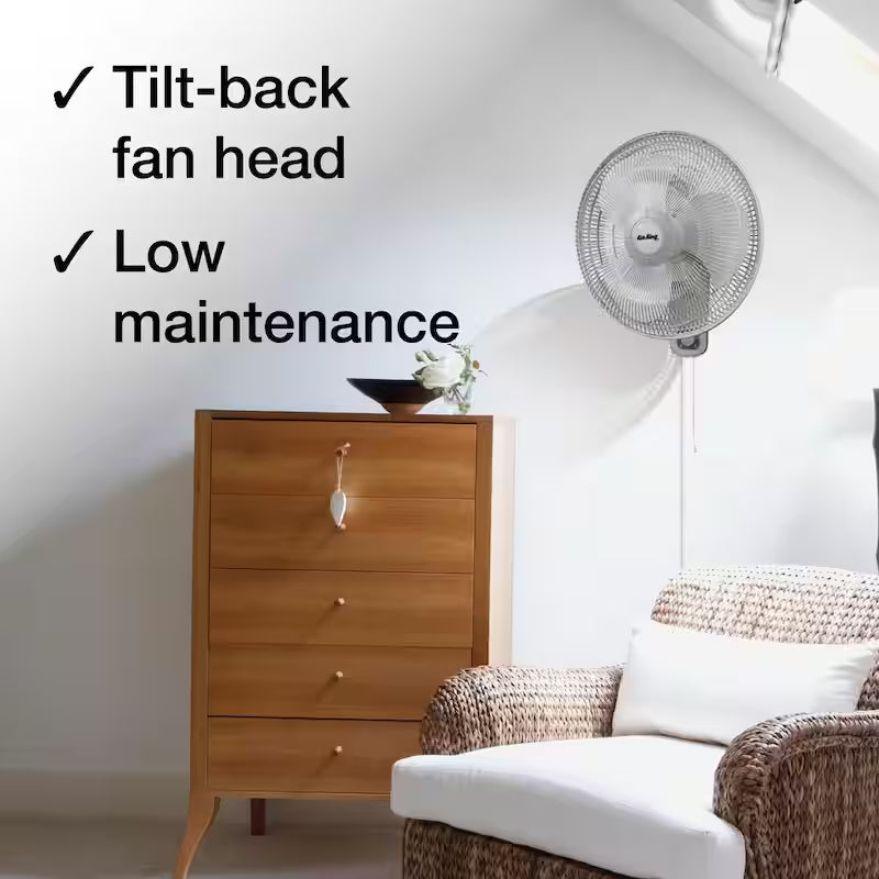 16 in. 3 Speed Oscillating Wall Mount Fan with Adjustable Head in Gray Z98414