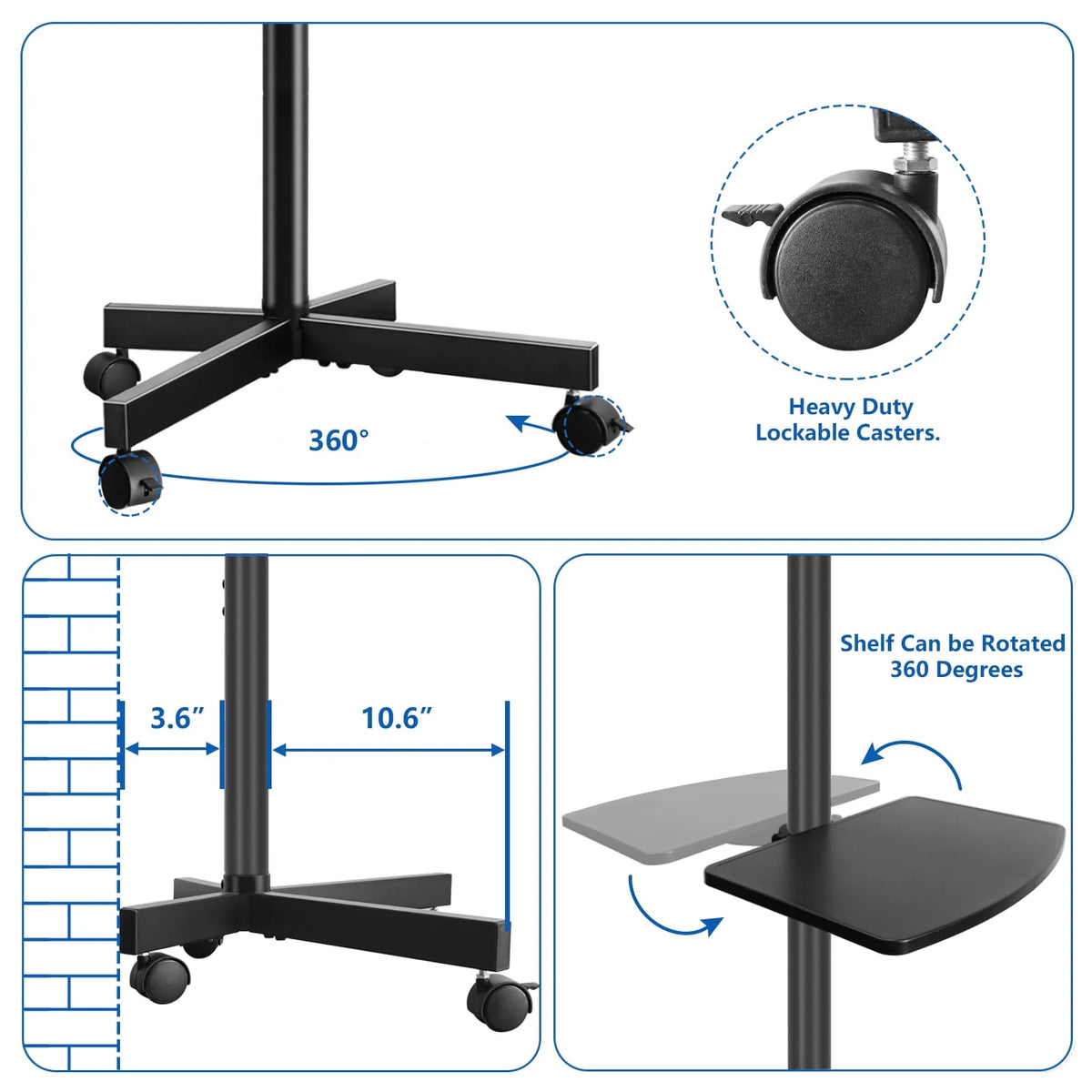 Black Rolling TV Stand for 32 to 60 inch Flat Panel TVs X203