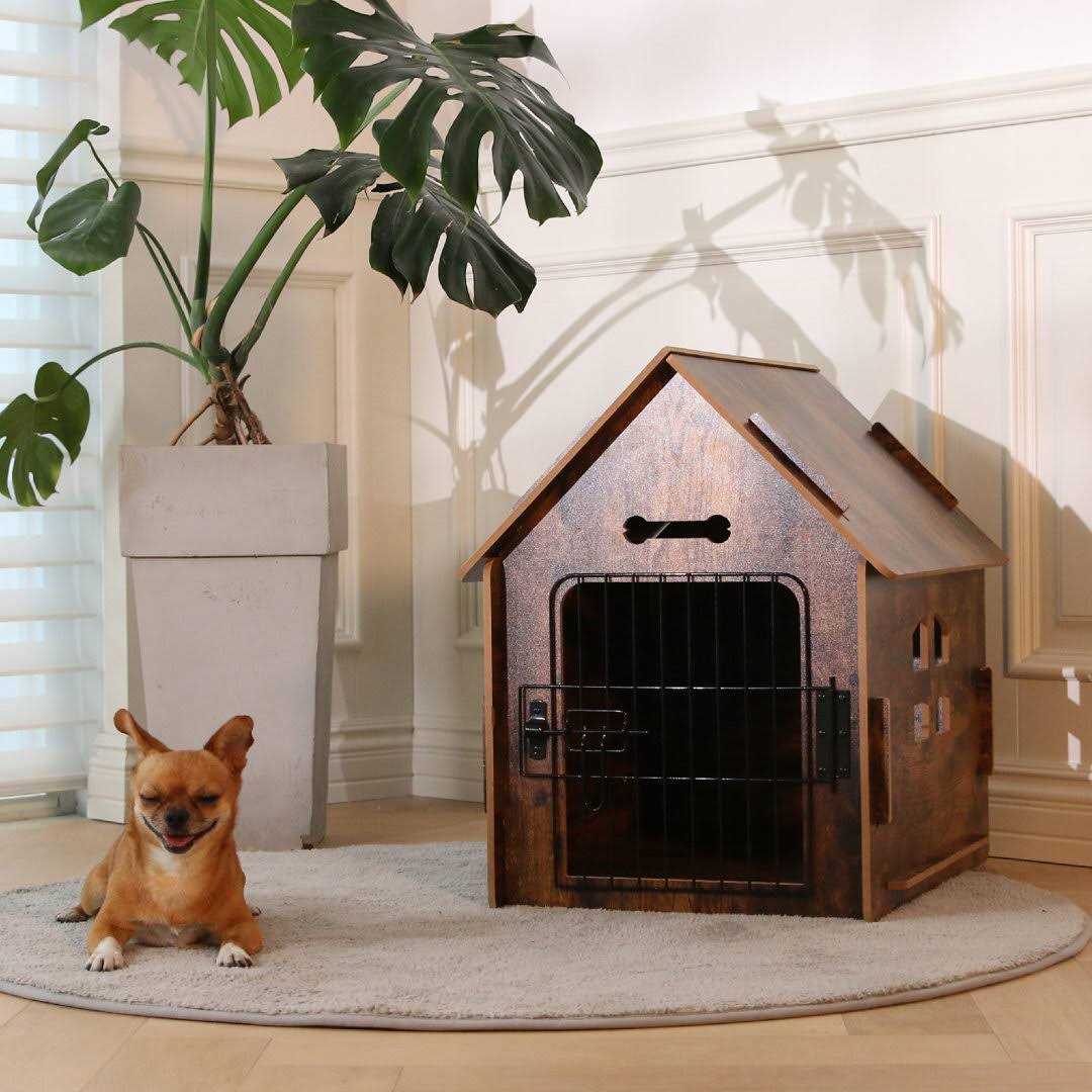 Wooden Pet House with Roof Removable Mat Lockable Door D19134