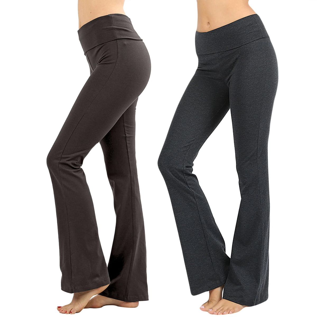 Cotton Fold-Over High Waist Bootcut Yoga Pants I381