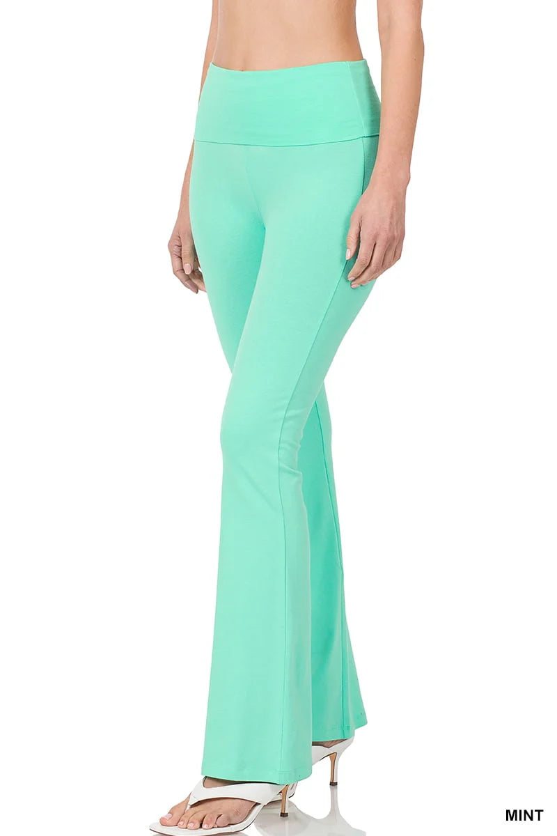 Cotton Fold-Over High Waist Bootcut Yoga Pants I381