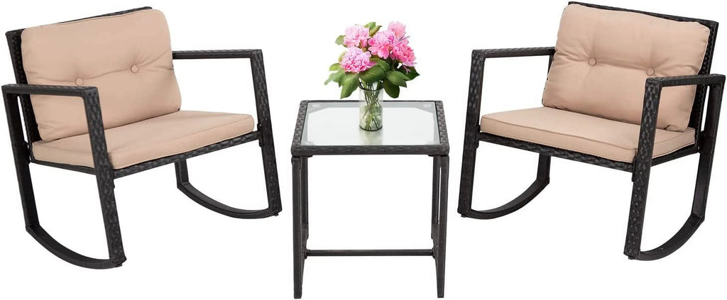 3 Pieces Wicker Outdoor Set with Tempered Glass Coffee Table V214636