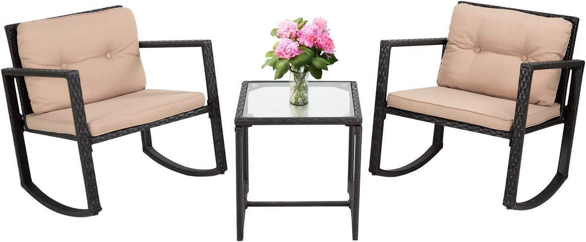 3 Pieces Wicker Outdoor Set with Tempered Glass Coffee Table V214636