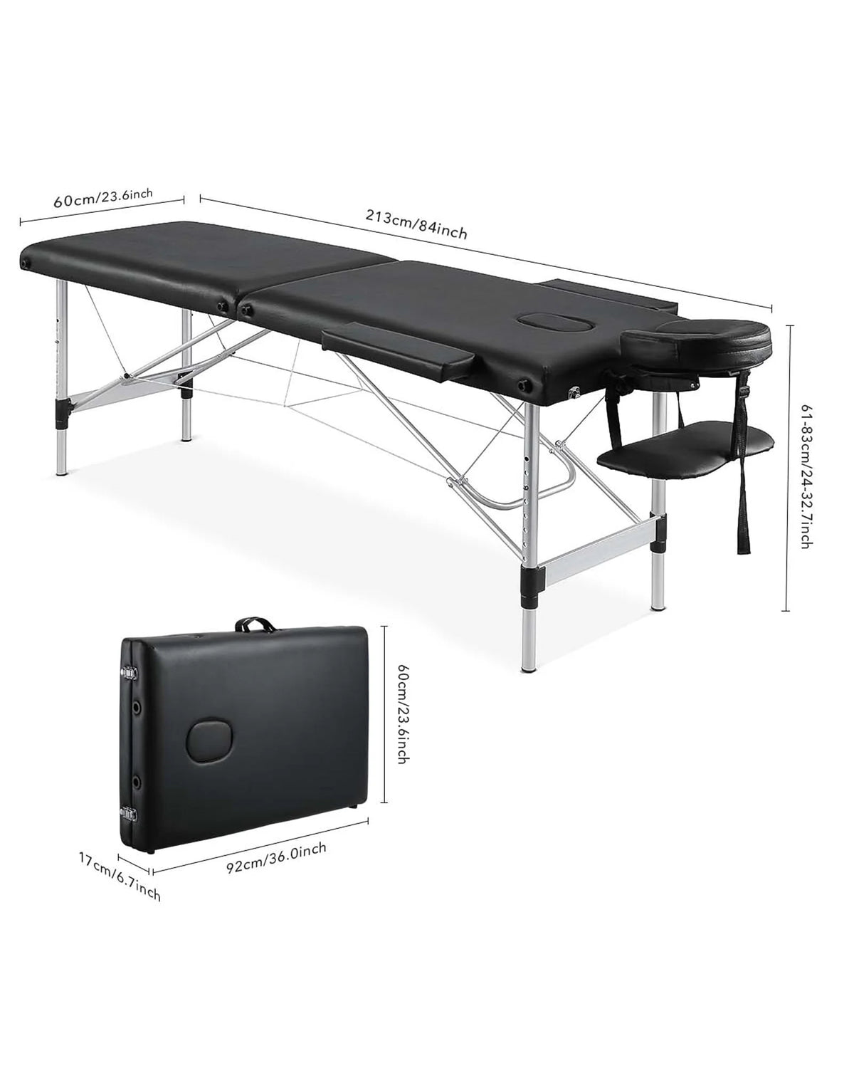 Portable 84 Inch Adjustable Folding Massage Table Black N447770