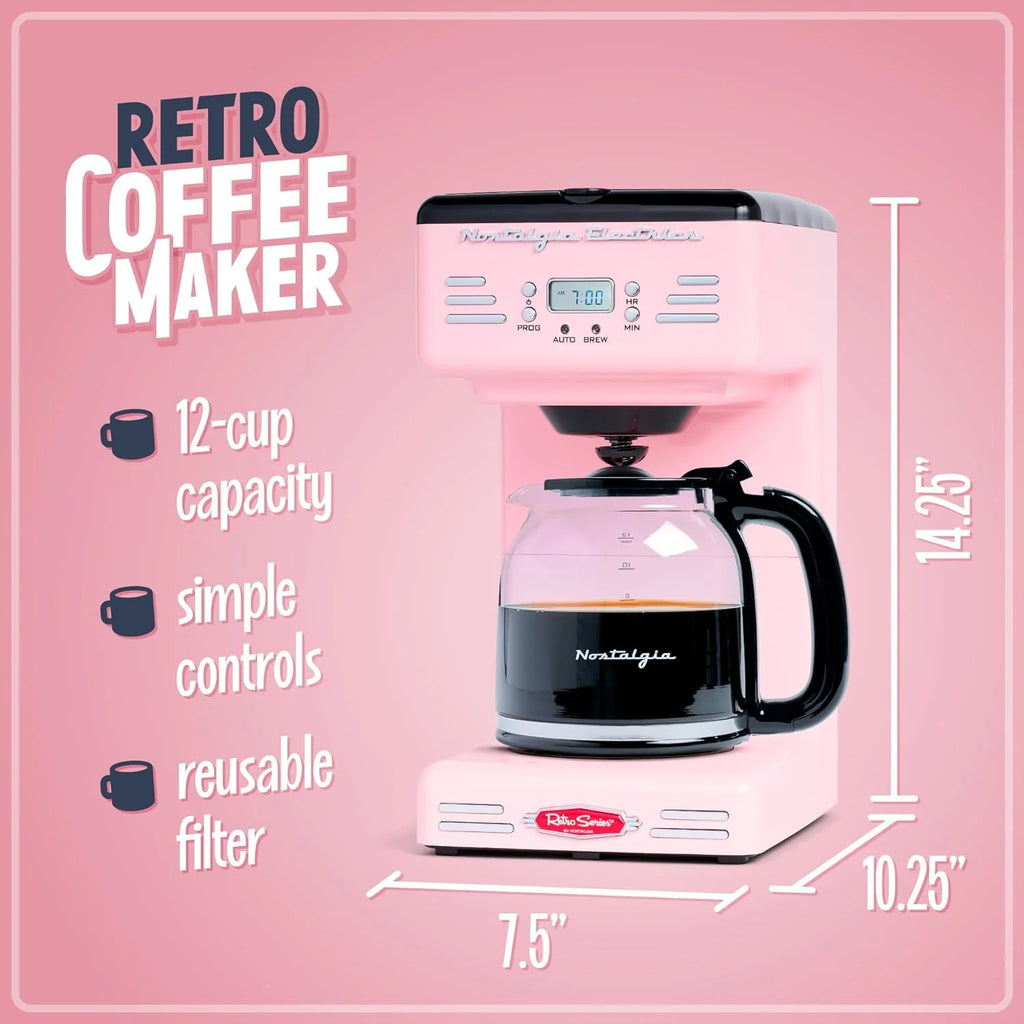 Red 12-Cup Programmable Retro Coffee Maker V466
