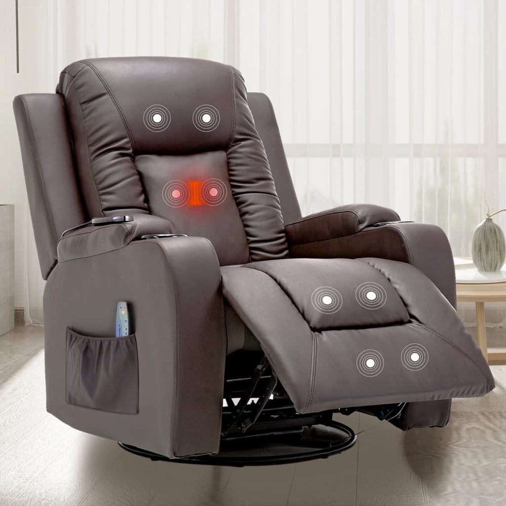 Black PU Leather Heated Massage Recliner Chair Y442