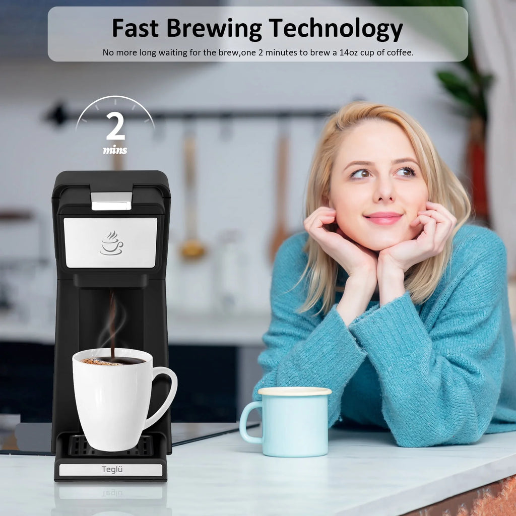 Slim Single Serve Coffee Maker 2 in 1, 14 Oz, Black L484