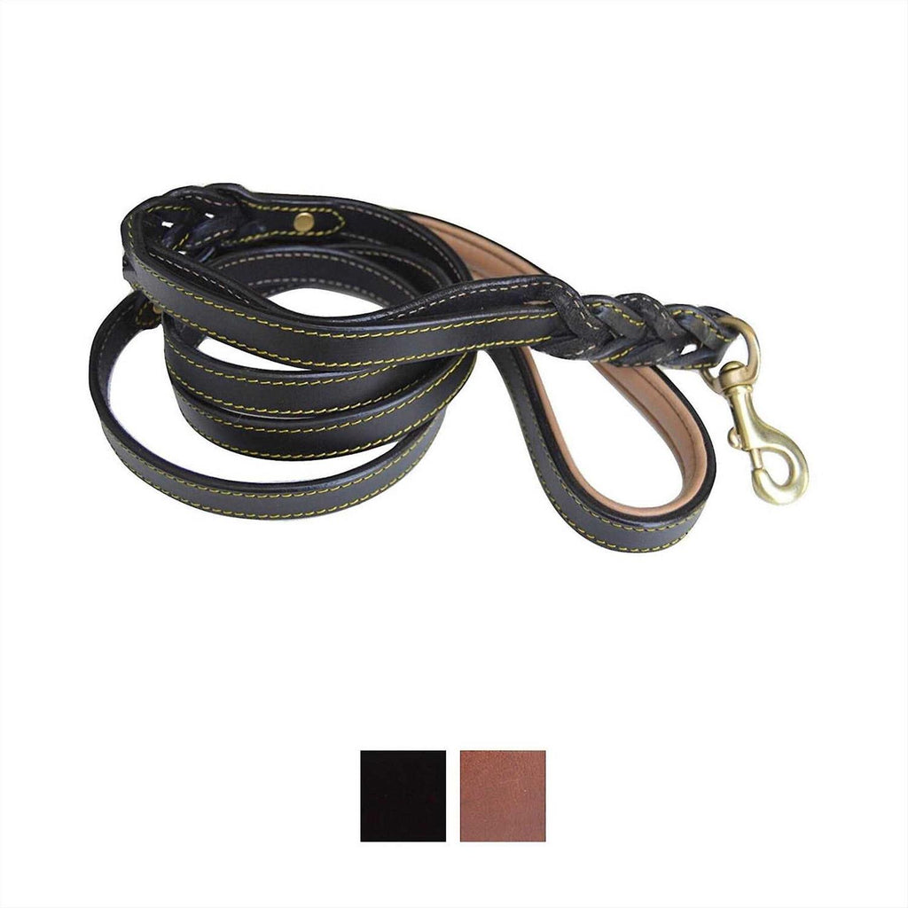6 Foot Braided Leather Dog Leash with Traffic Handle R7155
