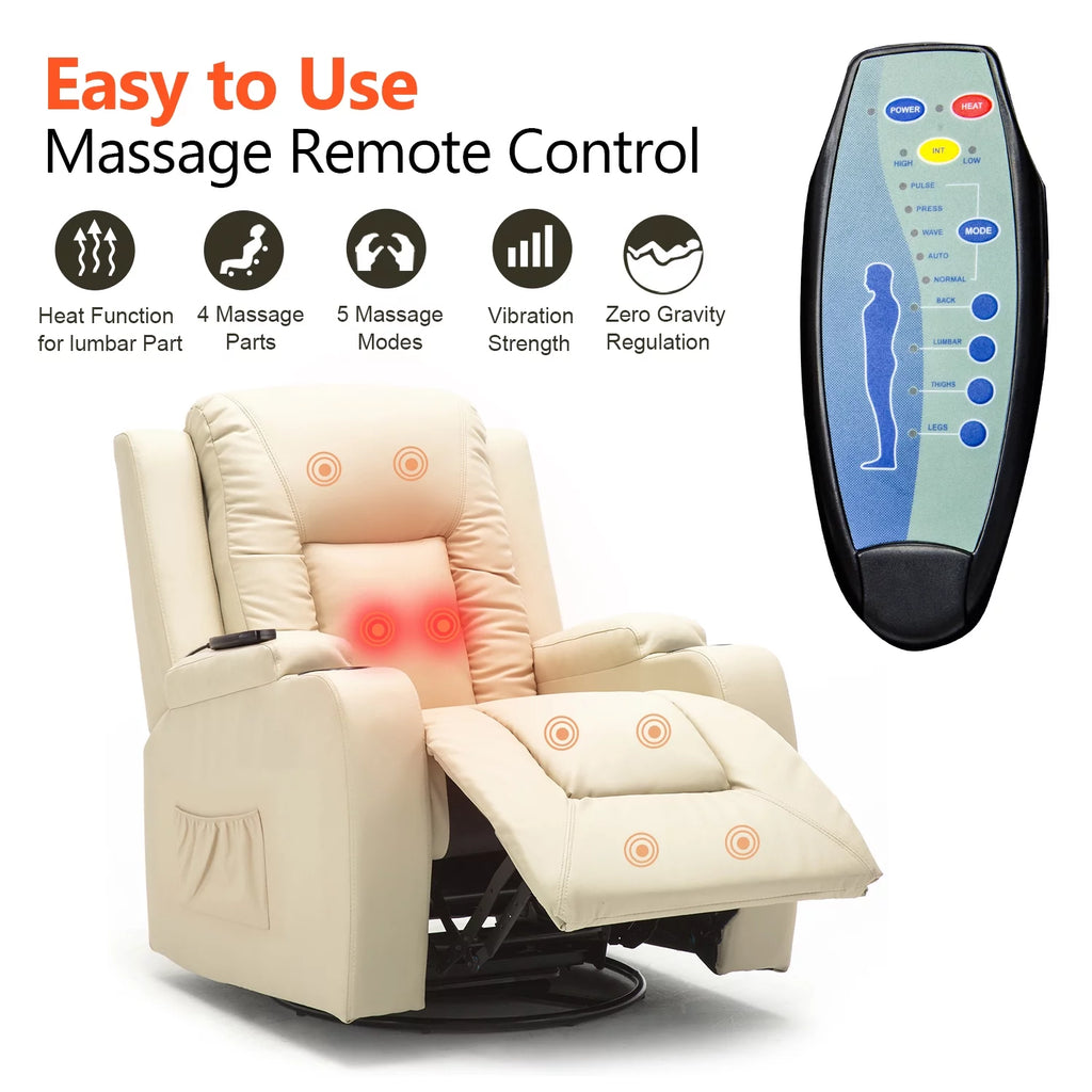 Black PU Leather Heated Massage Recliner Chair Y442