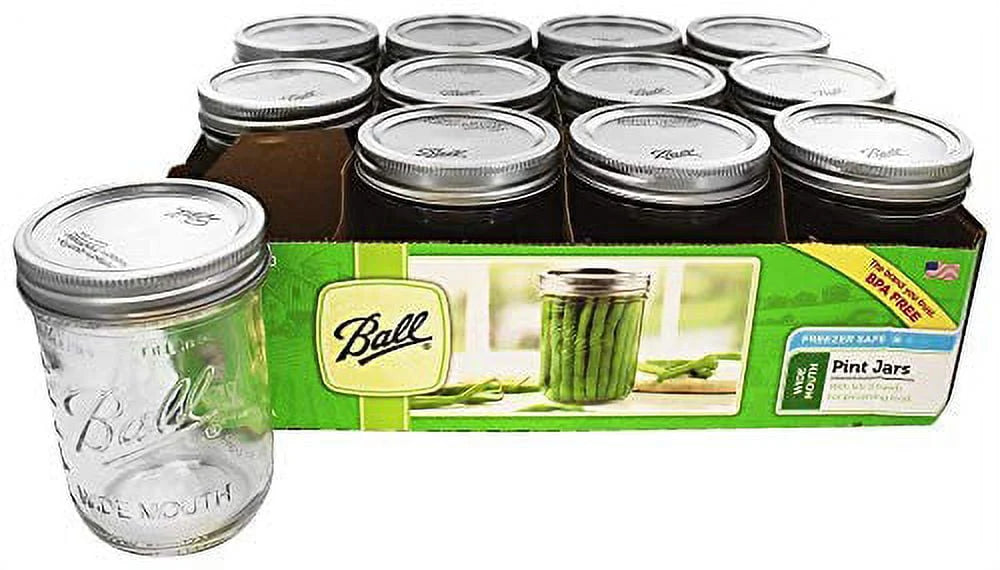 Glass Mason Jars with Lids & Bands, Wide Mouth, Clear, 16 oz, 12 Count G36876