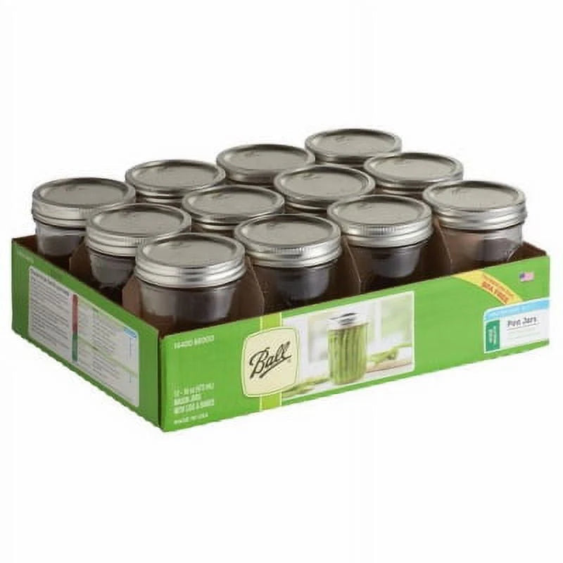 Glass Mason Jars with Lids & Bands, Wide Mouth, Clear, 16 oz, 12 Count G36876