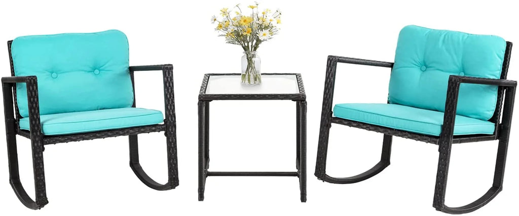 3 Pieces Wicker Outdoor Set with Tempered Glass Coffee Table V214636