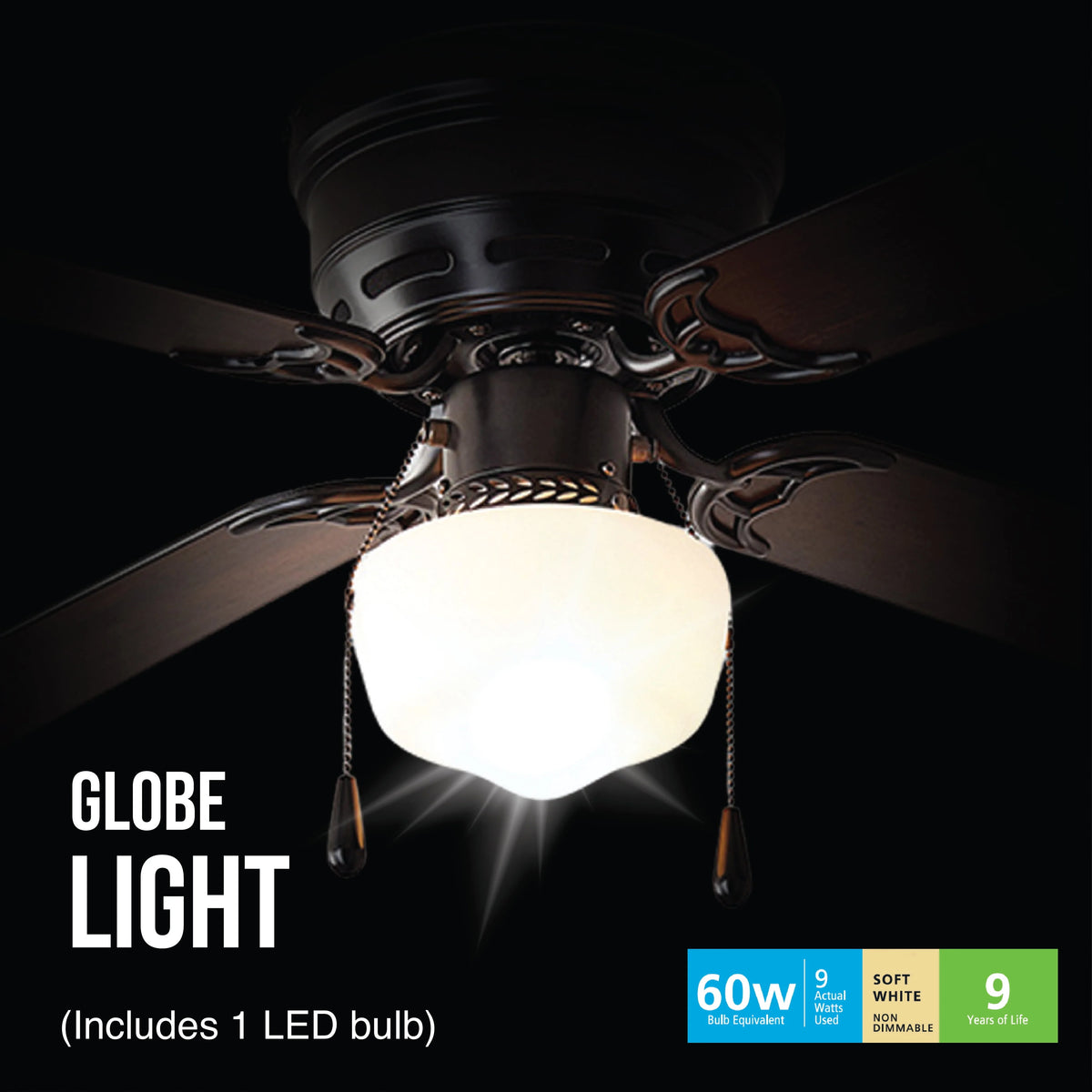 42 inch Hugger Indoor Ceiling Fan with Light Kit, Black, 4 Blades W443