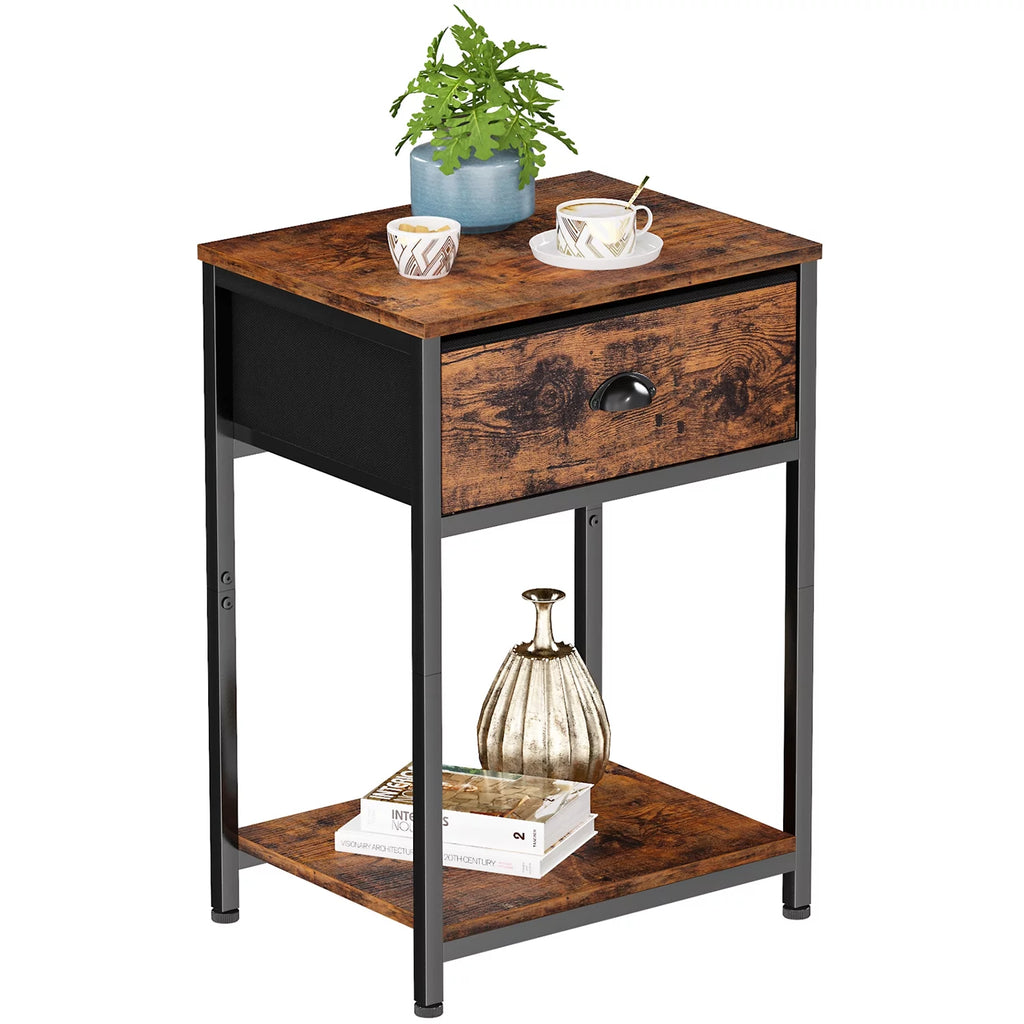 Set of 2 Nightstands with Fabric Drawer and Storage Shelf X840749